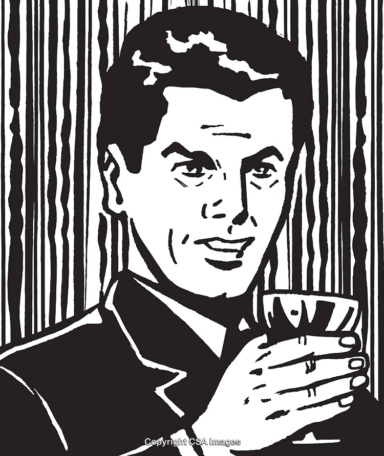 Vintage Black And White Illustration of a Man Holding a Glass