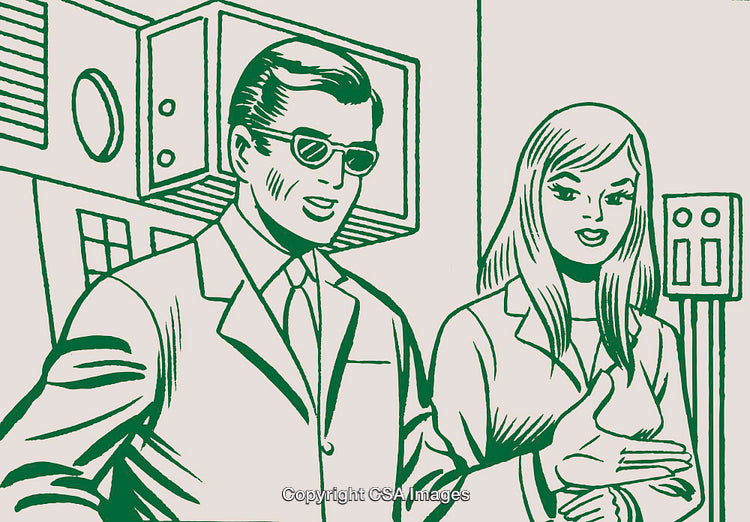 Retro Illustration of a Professional Man and Woman in Office Setting