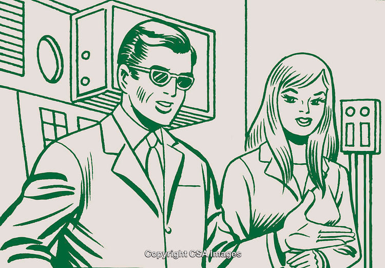 Retro Illustration of a Professional Man and Woman in Office Setting