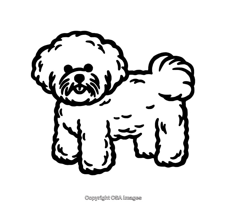 Black and White Line Art Illustration of a Cute Fluffy Dog