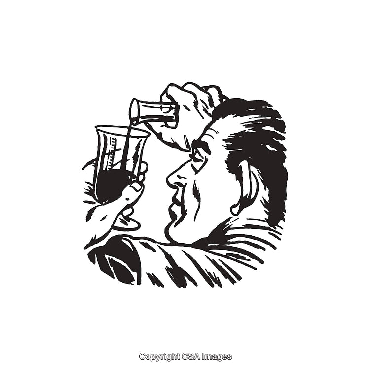 Vintage Black and White Illustration of a Man Conducting a Scientific Experiment