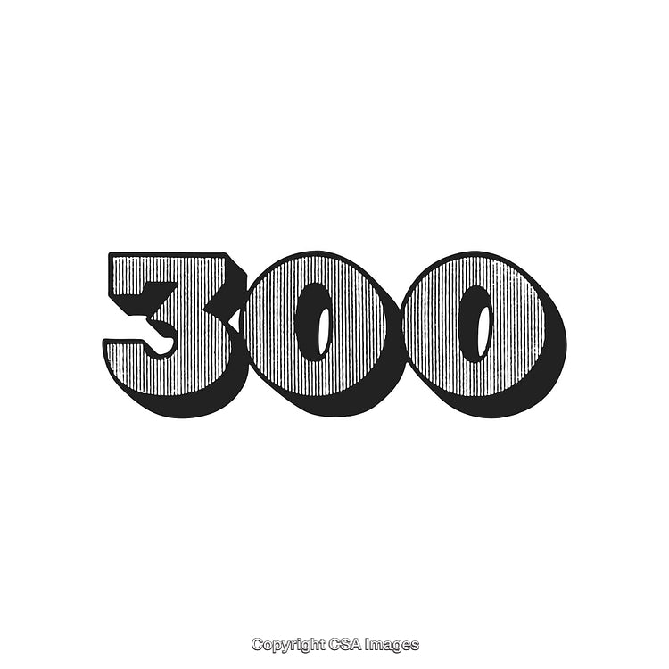 Bold Black Numeral 300 With Hatching Illustration on Clean White Background