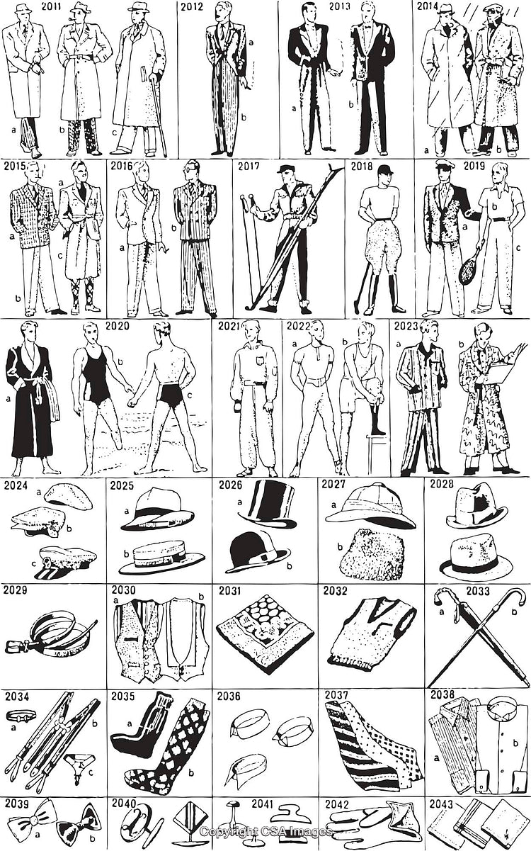 Vintage Black and White Fashion Illustrations from Different Time Periods