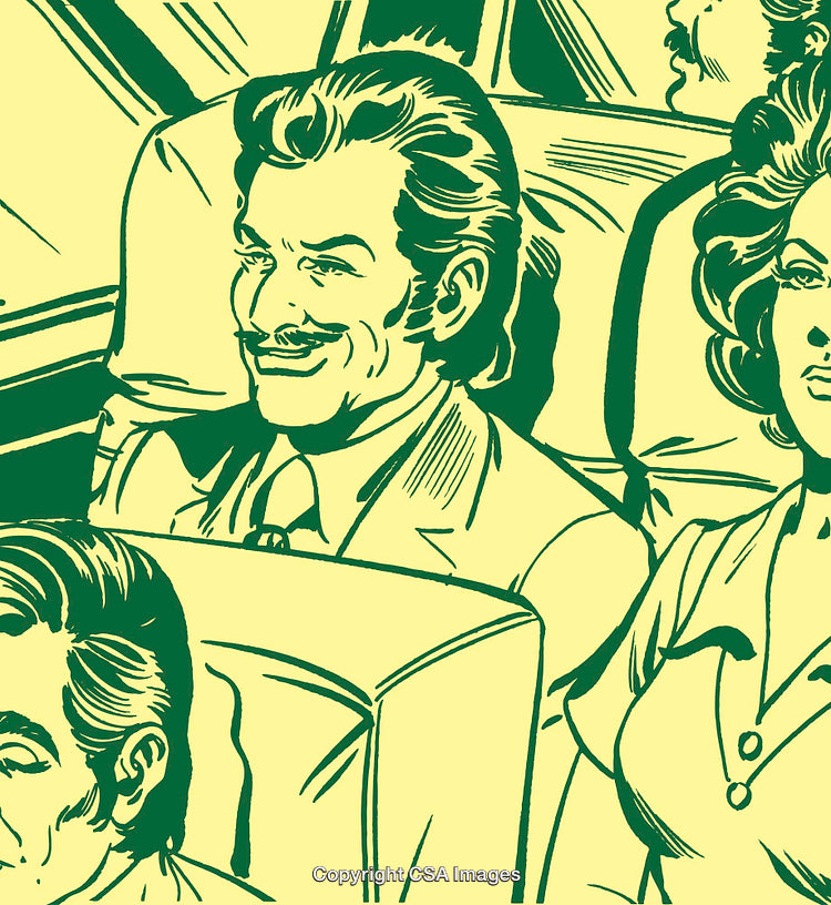 Retro Illustration of Passengers on an Airplane in Classic Comic Style