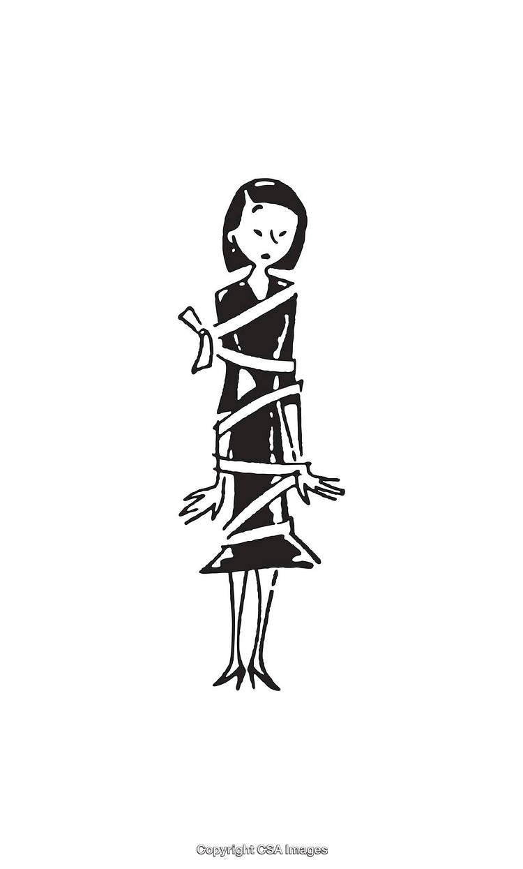 Abstract Line Art of a Woman with Strained Expression in Simple Form
