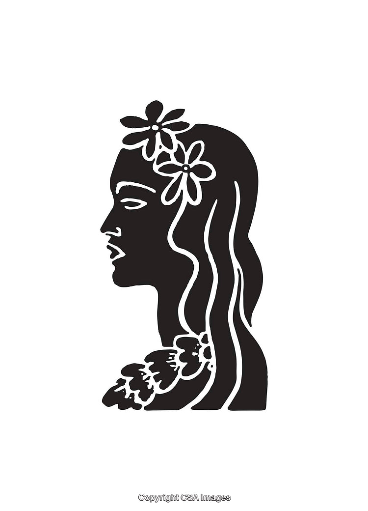 Elegant Silhouette of a Woman with Floral Decorations in Line Art