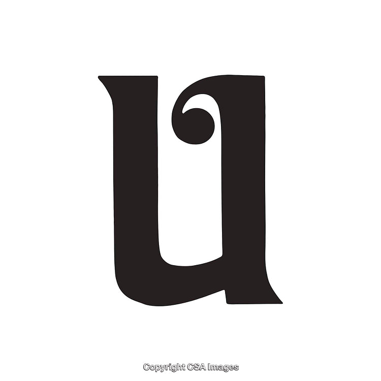 Decorative Typographic Black Letter U Isolated on White Background