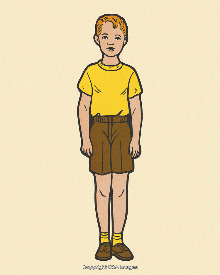 Illustration of a Young Boy Standing in Vintage Styled Clothing