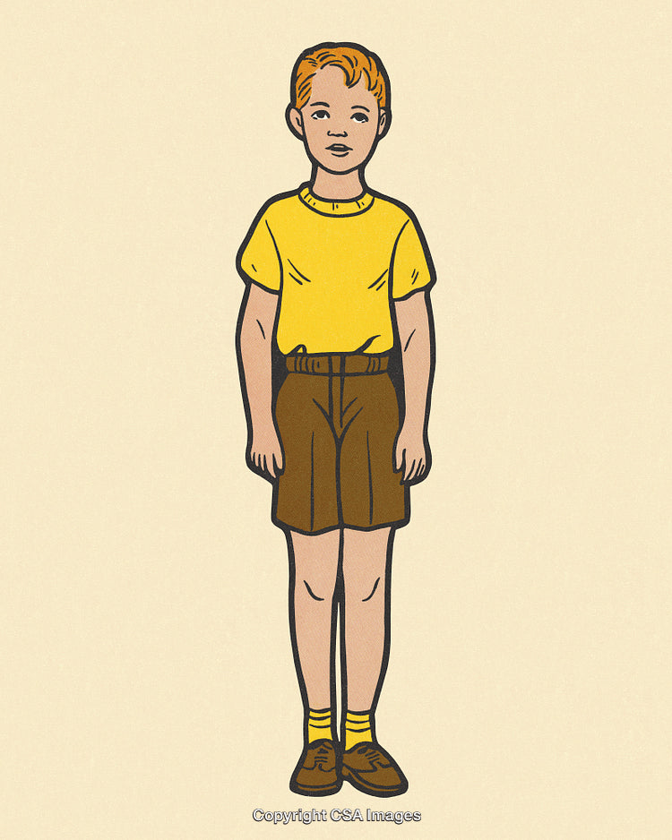 Illustration of a Young Boy Standing in Vintage Styled Clothing