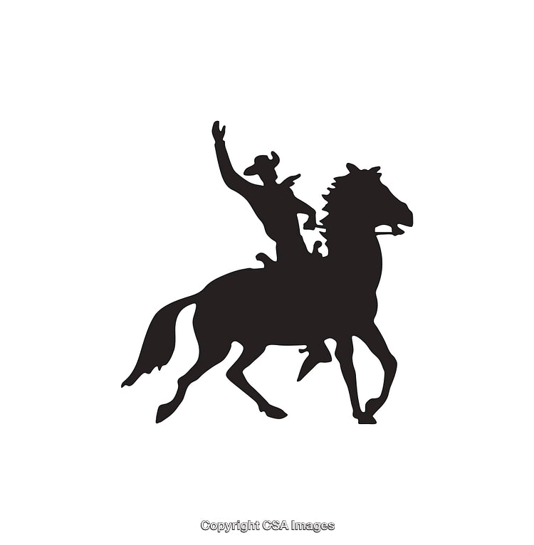 Silhouette of a Cowboy Riding a Bucking Horse in Black and White
