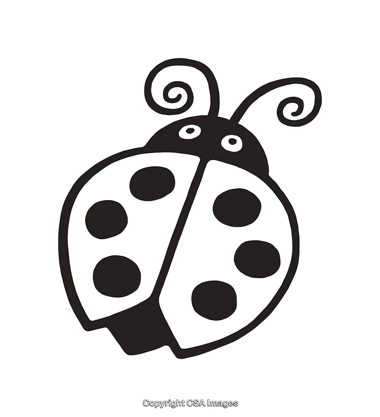Cute Black and White Line Art of a Cartoon Ladybug