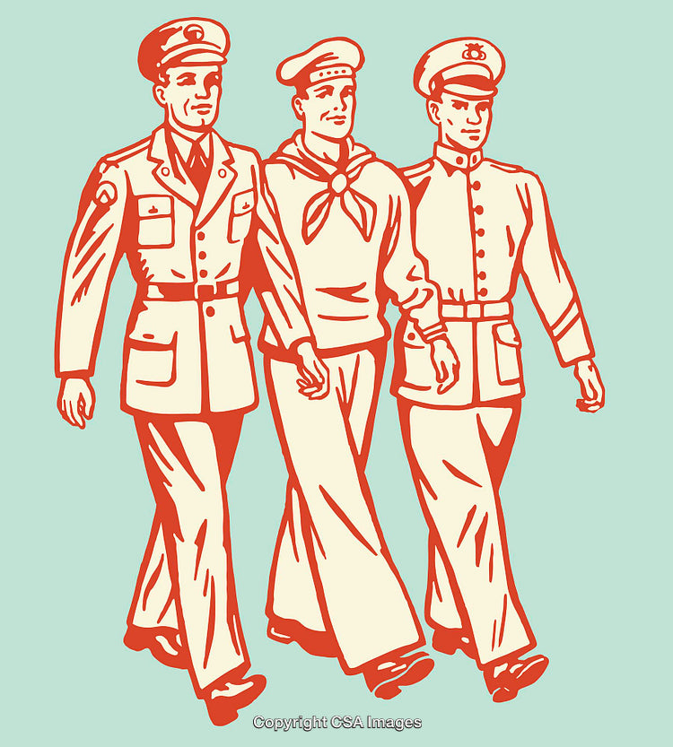 Vintage Illustration of Three Military Personnel Walking Together