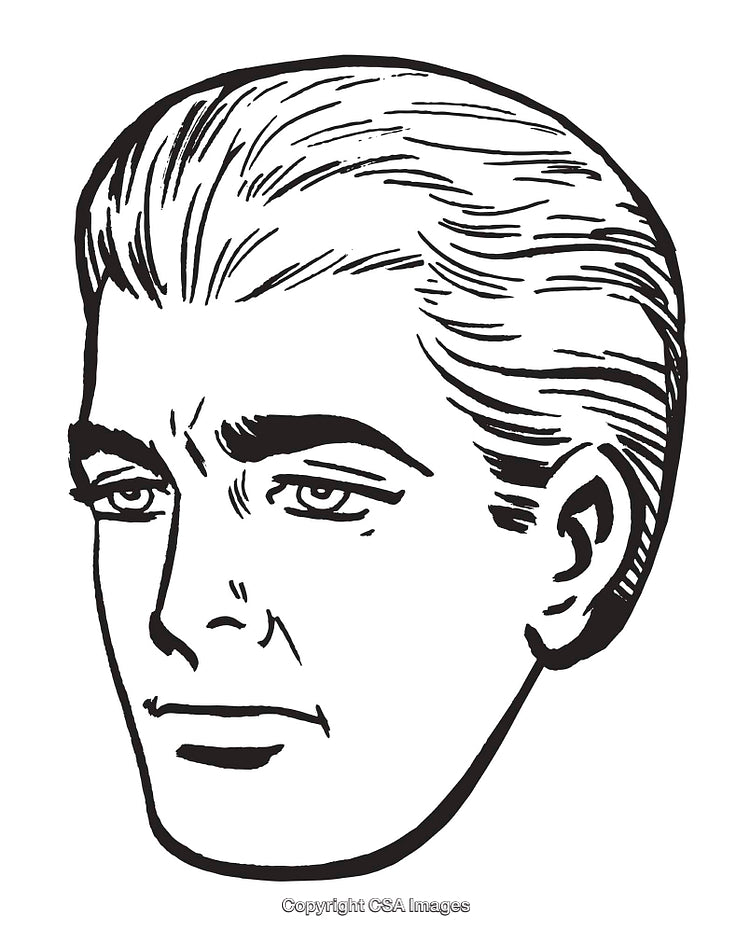 Vintage Illustration of a Retro Man's Face in Black and White
