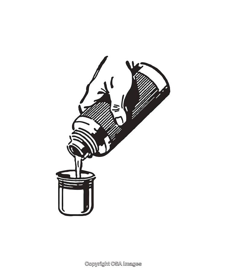 Hand Pouring Liquid into a Measuring Cup Black and White Illustration