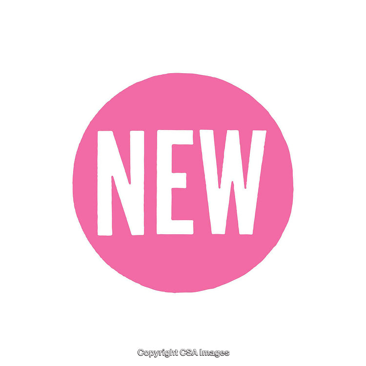 Pink Circular Graphic Featuring the Word 'New' in Bold Letters