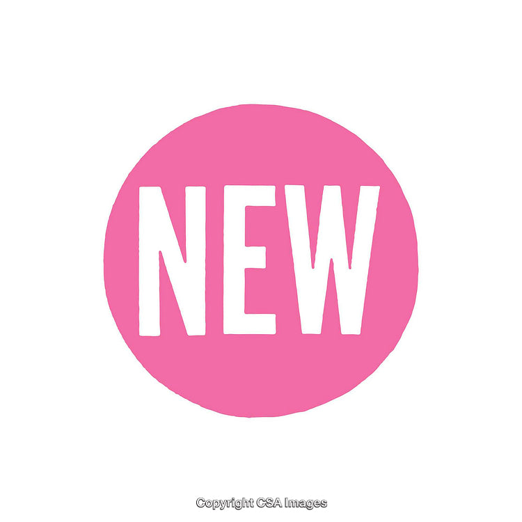 Pink Circular Graphic Featuring the Word 'New' in Bold Letters