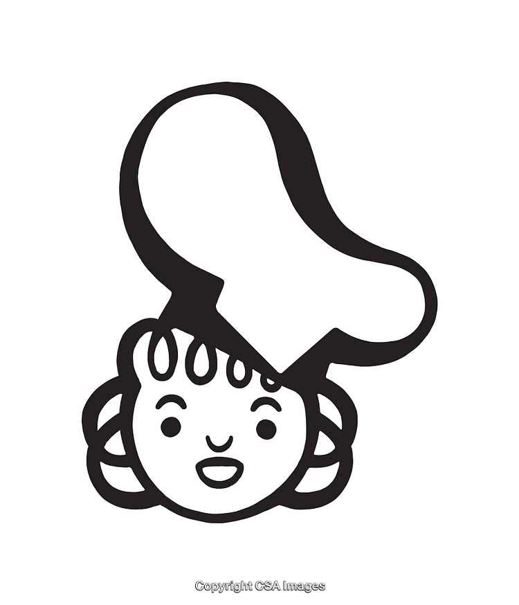 Black and White Illustrative Chief with Curly Hair and Happy Expression