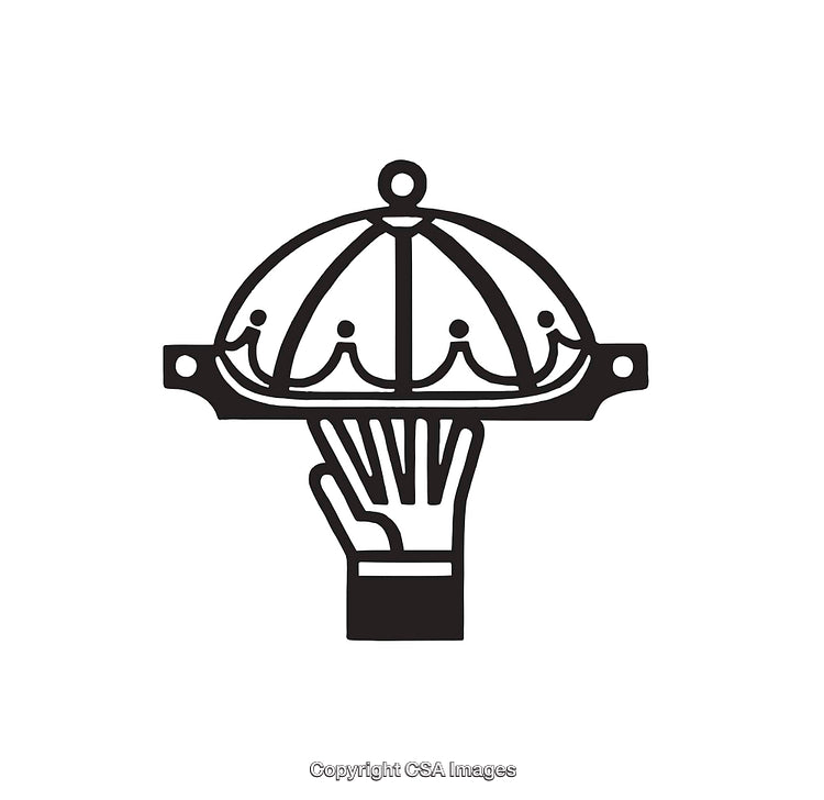 Hand Serving Food on Covered Platter Elegant Line Art Illustration