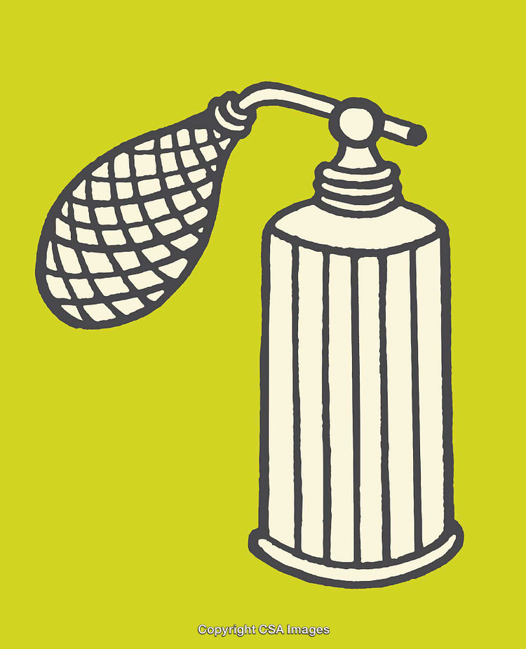 Vintage Perfume Bottle With Mesh Atomizer on Vibrant Yellow Background