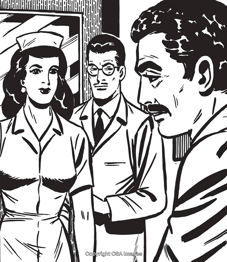 Retro Style Illustration of Medical Professionals in a Team Setting