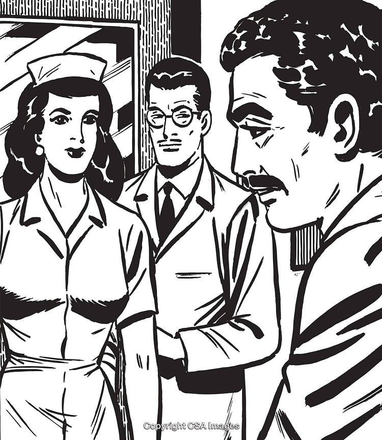 Retro Style Illustration of Medical Professionals in a Team Setting