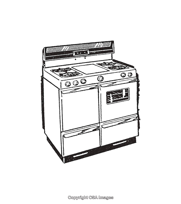 Vintage Line Art Illustration of a Retro Kitchen Gas Stove