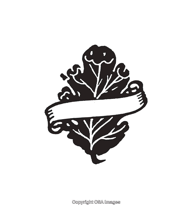 Black and White Leaf Sketch with Blank Banner in Line Art Style
