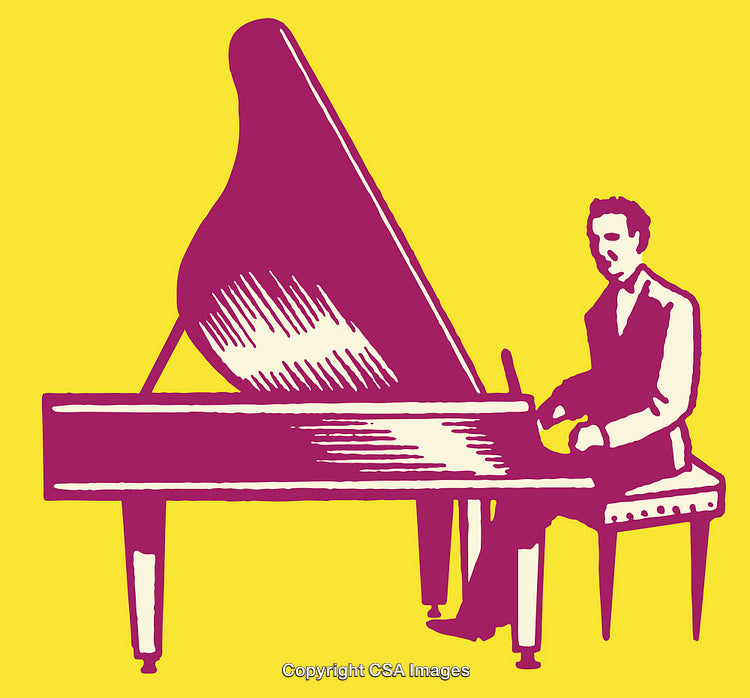 Colorful Line Art Illustration of a Pianist Playing a Grand Piano