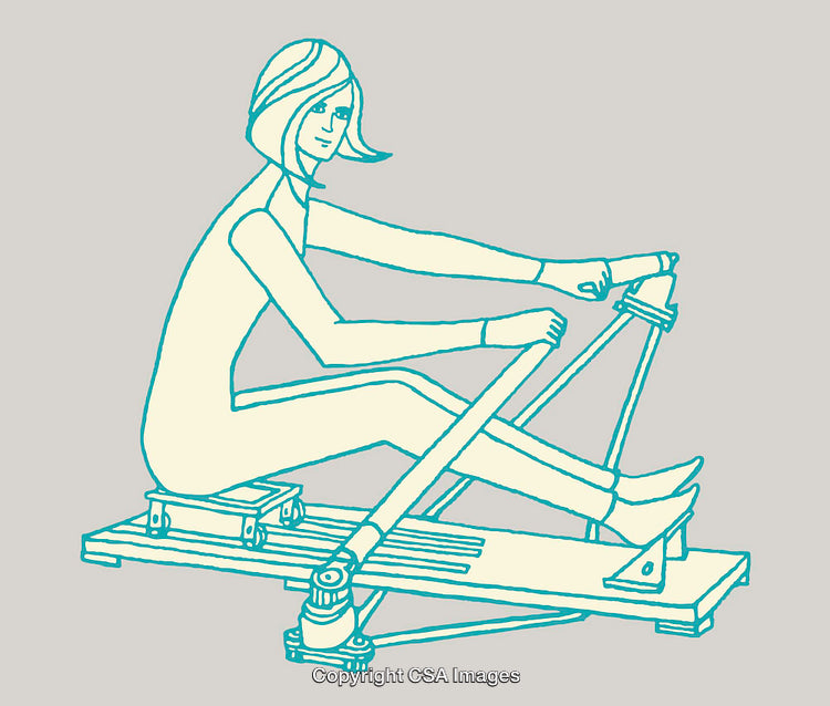 Line Art Illustration of Woman Exercising with Rowing Machine in Profile
