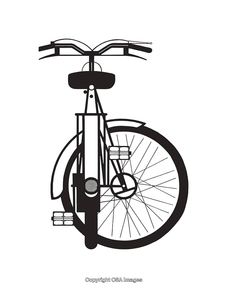 Black And White Line Art Illustration of a Bicycle Front View