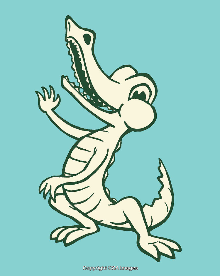 Cartoon Crocodile Illustration Displaying Fun and Playful Expression on Blue Background