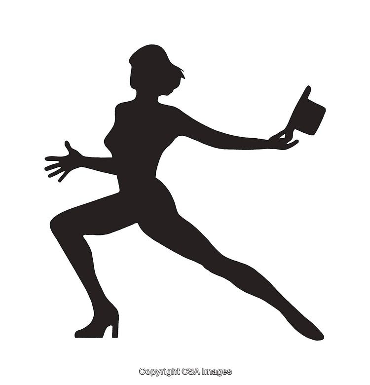 Silhouette of a Female Performer in a Dynamic Pose with Top Hat