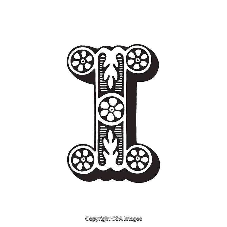 Elegant Floral Decorated Letter I in Black and White Design