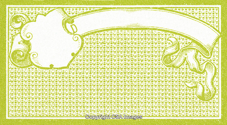 Vintage Frame With Decorative Ribbon on Texture Background in Green