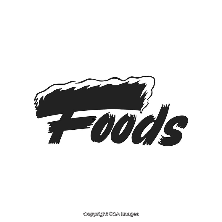 Bold Monochrome Design Featuring the Word Foods in Artistic Brush Script
