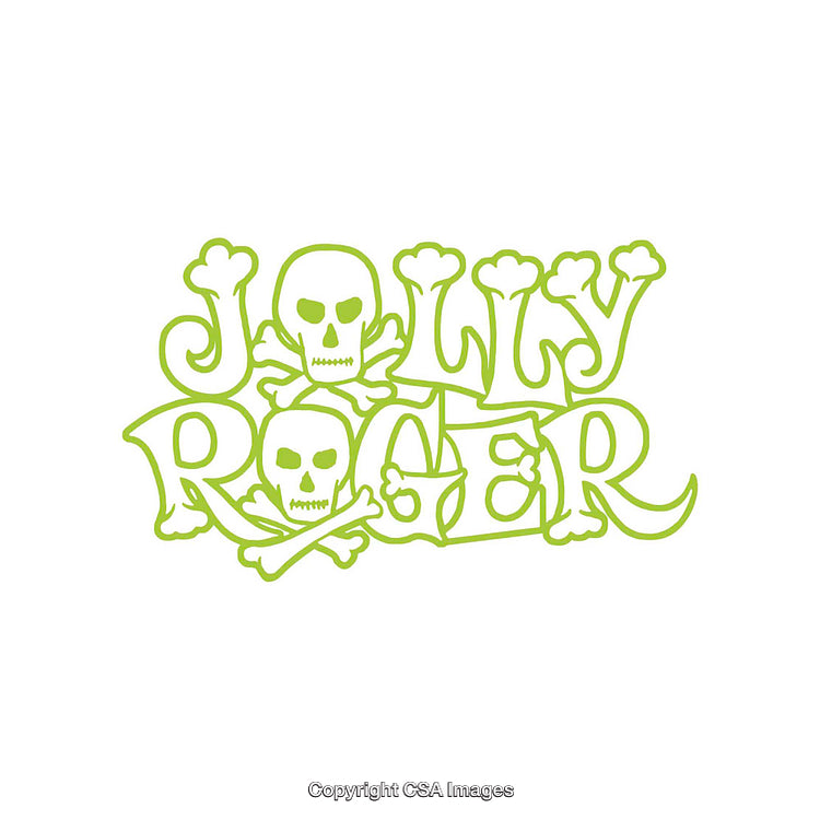 Stylized Green Jolly Roger Pirate Skull Design on White Background