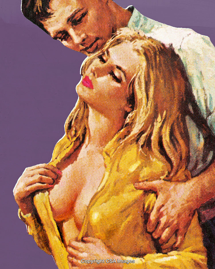 Romantic Illustration Depicting Couple in Passionate Embrace with Intense Expression