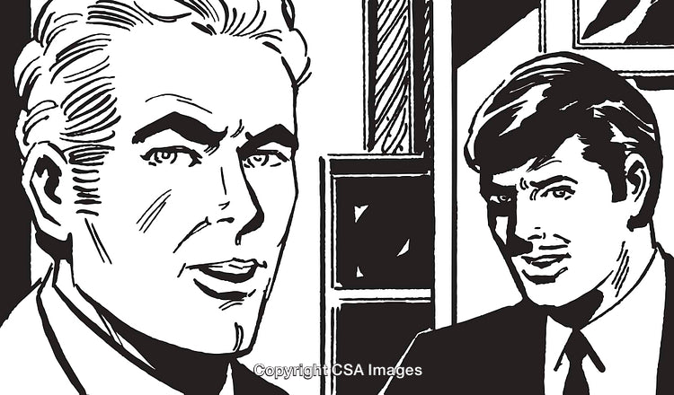 Retro Illustration of Two Men in a Professional Business Conversation Setting