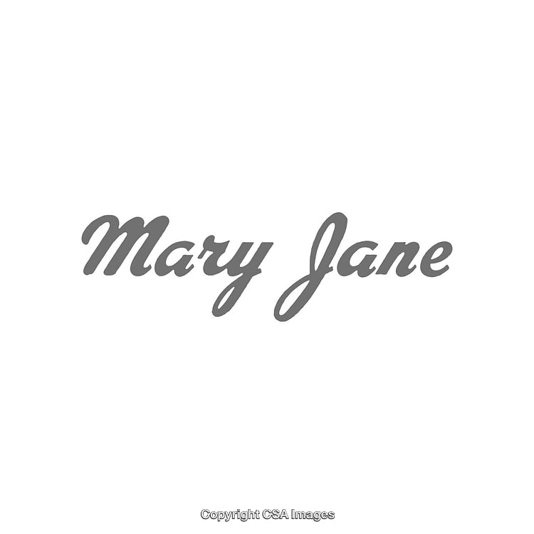 Stylish Script Text Featuring Mary Jane in Elegant Gray Typeface