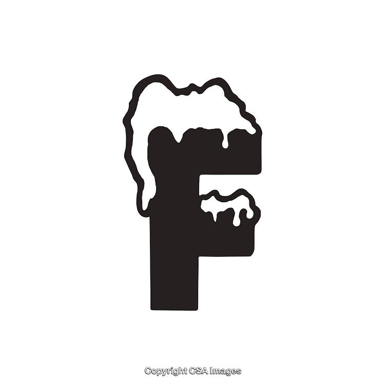 Black Letter F Design with Snow-Like Drip Elements in Creative Style