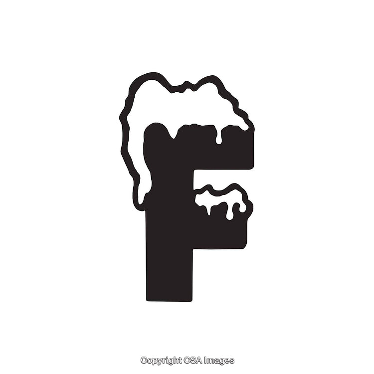 Black Letter F Design with Snow-Like Drip Elements in Creative Style