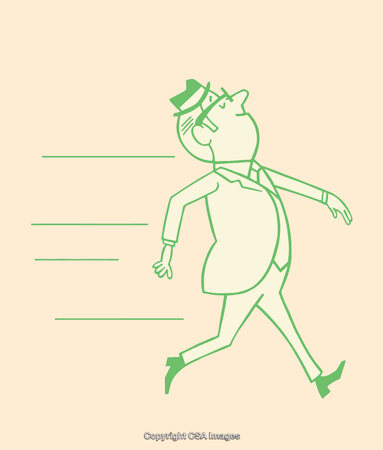 Vintage Style Line Art of a Running Businessman