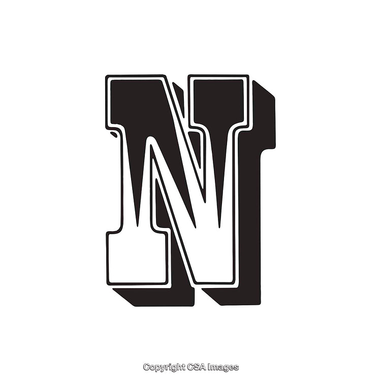 Black and White Stylized Letter N Design Artwork