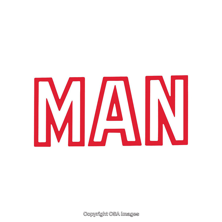 Red Bold Text Displaying the Word 'Man' on White Background