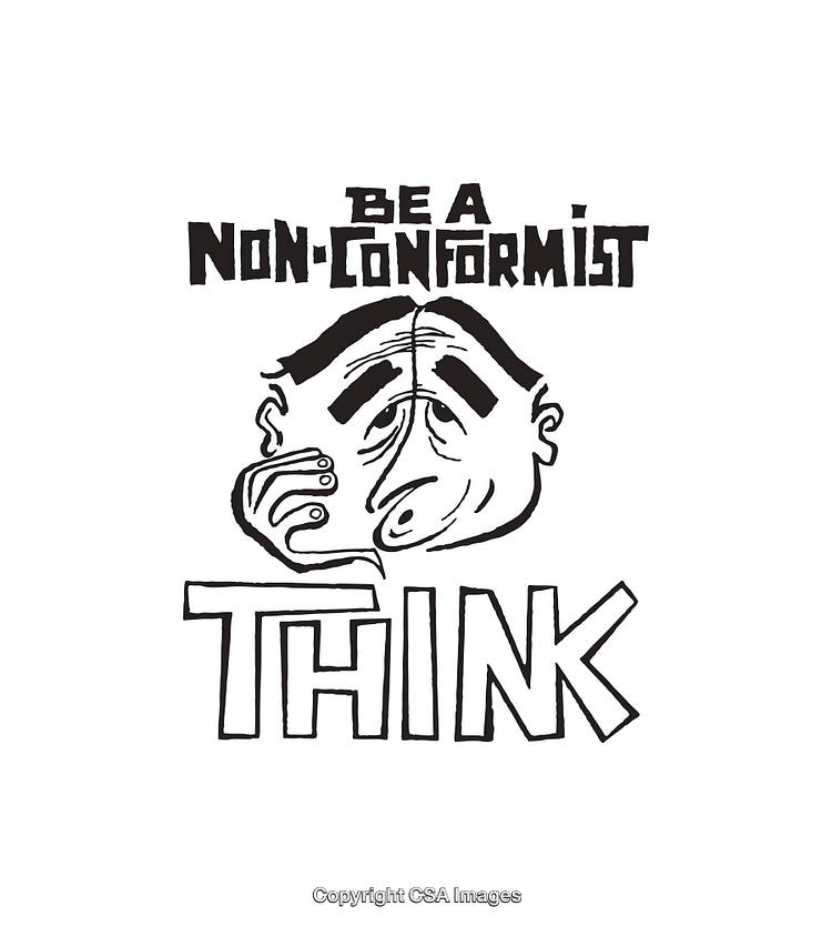 Black-and-White Illustration of Non-Conformist Message with Line Art Design