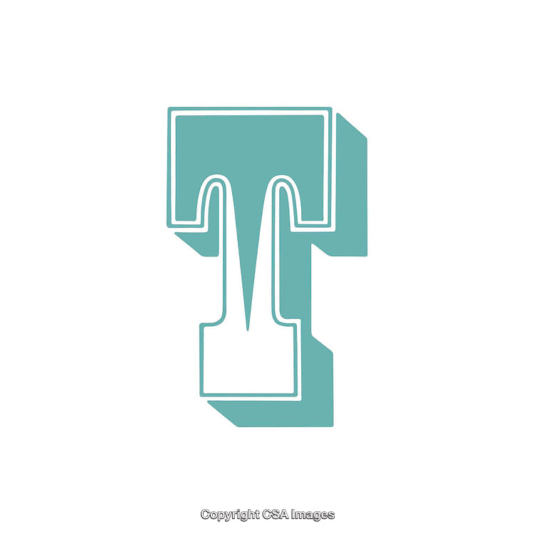 Stylized Aqua Letter T With Outline and Shadow Effect
