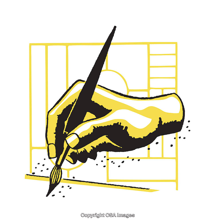 Yellow and Black Illustration of a Hand Holding a Paintbrush
