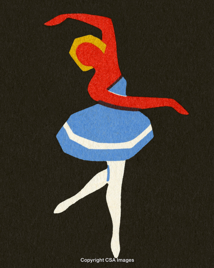 Abstract Artwork Featuring a Dancing Figure in Vibrant Primary Colors