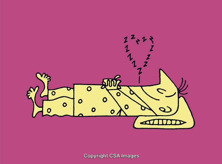 Whimsical Cartoon Illustration of a Person Dreaming While Lying Down Asleep
