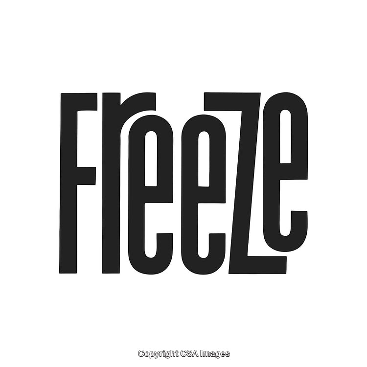 Stylized Freeze Typography Design in Bold Black Font Isolated on White